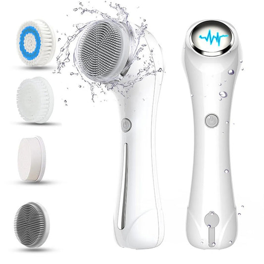 Facial Cleansing Brush 3 In 1 Deep Cleansing Exfoliating Massaging IPX7 Waterproof Rechargeable With 4 Brush Heads White