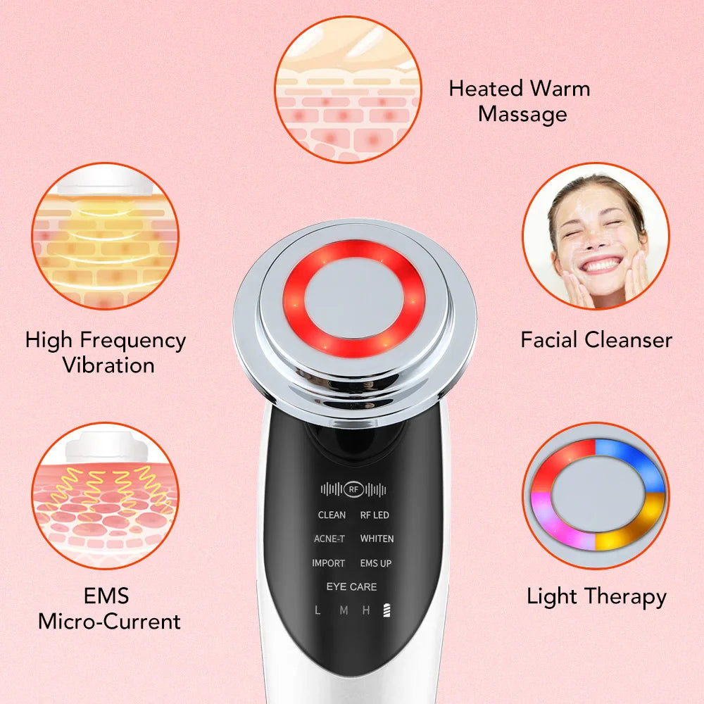 Dispositivo de belleza compacto limpiador de poros facial para una limpieza profunda de poros, estiramiento de la piel y terapia de luz tricolor