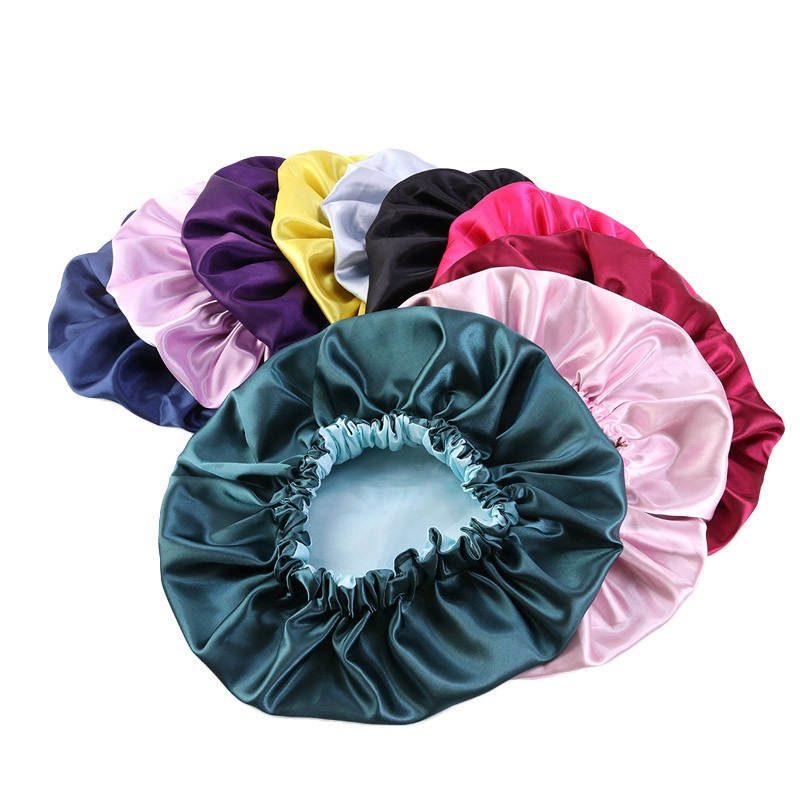 Adjustable Satin Double-layer Wide-brimmed Sleep Cap for Women