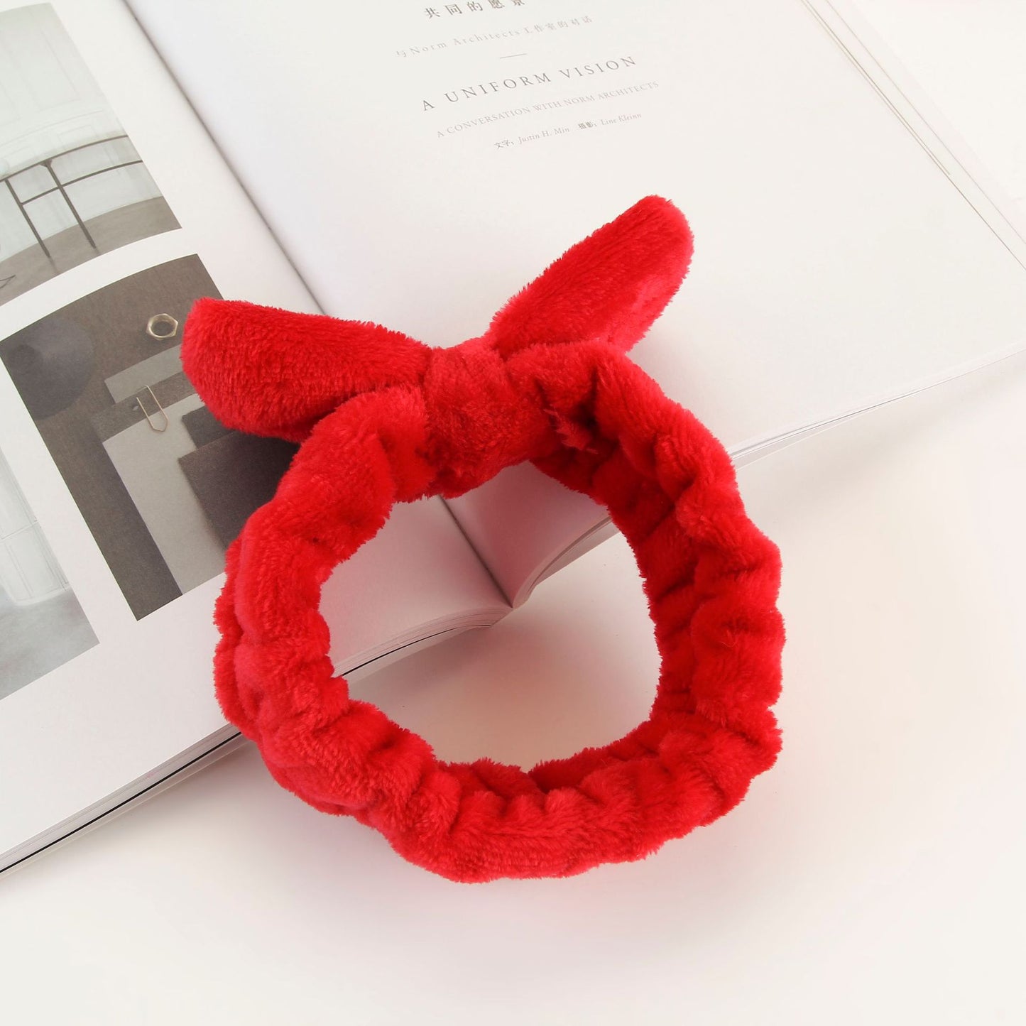 Diadema de forro polar coral con lazo para lavarse la cara