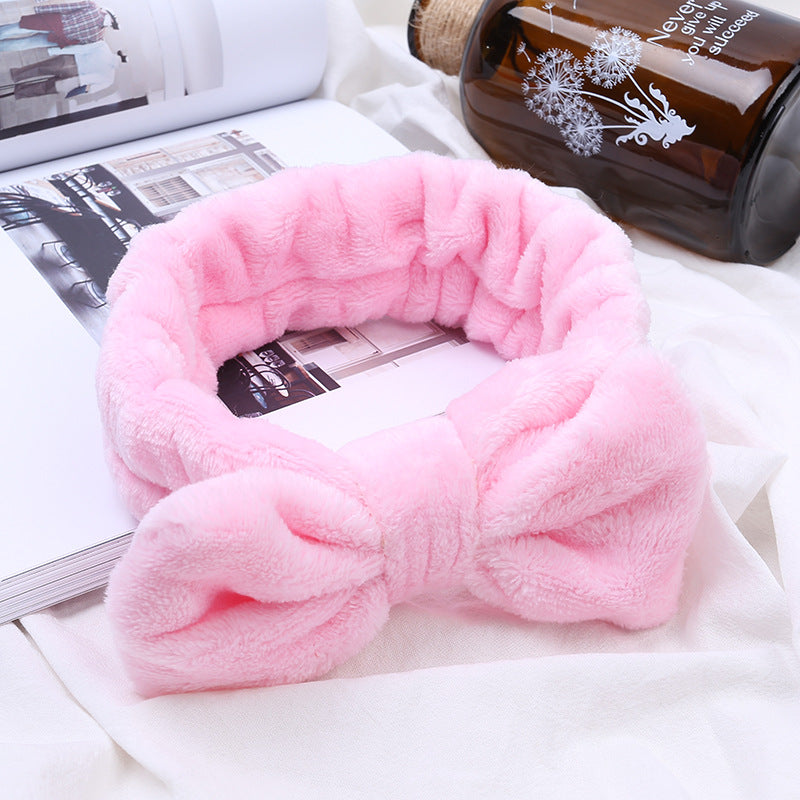 Diadema de forro polar coral con lazo para lavarse la cara