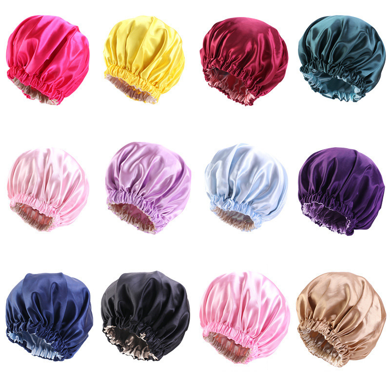 Adjustable Satin Double-layer Wide-brimmed Sleep Cap for Women