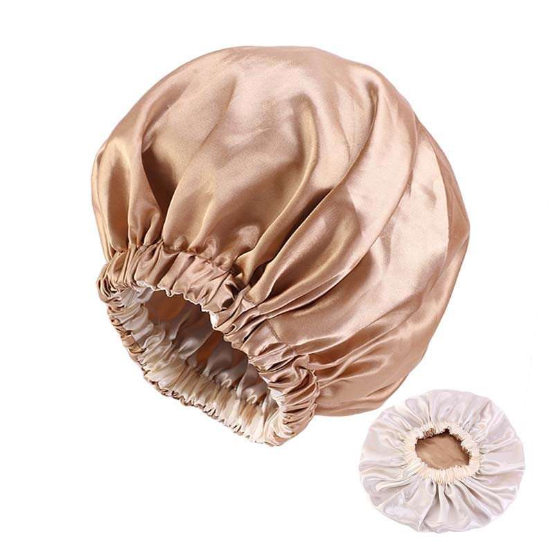 Adjustable Satin Double-layer Wide-brimmed Sleep Cap for Women