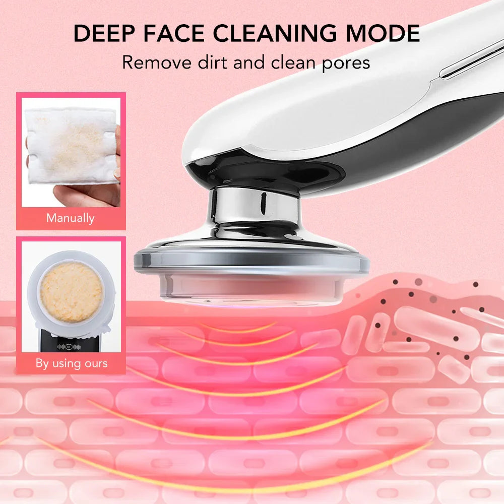 Dispositivo de belleza compacto limpiador de poros facial para una limpieza profunda de poros, estiramiento de la piel y terapia de luz tricolor