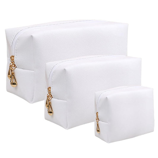 FFpaw 3Pcs Makeup Bag for Women Large Cosmetic Bag Capacity Travel Toiletry Bag Makeup Pouch for Purse Waterproof Small Makeup Organizer Bag Cute Makeup Brushes Storage Bag (3Pcs White)